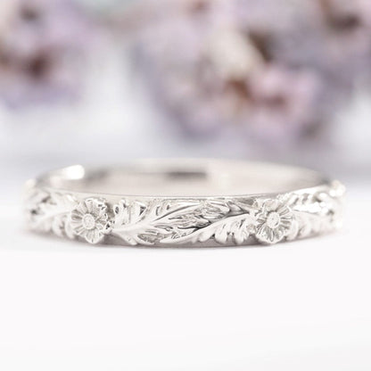 Duo Poppy Flower Leaf Wedding Band - Vinny &amp; Charles