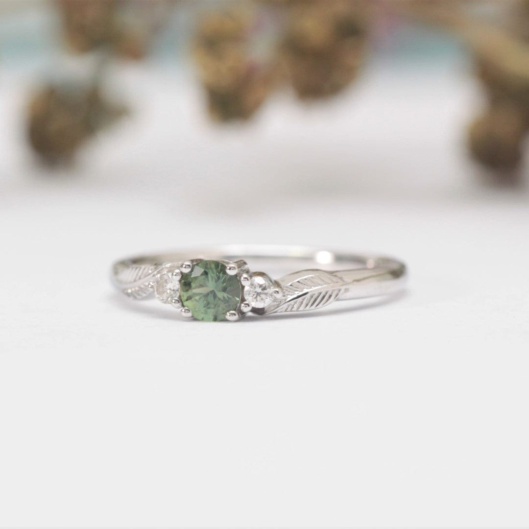 Green Sapphire and Diamond Leaf Engagement Ring - Vinny &amp; Charles