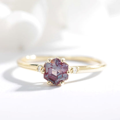 Hexagon Alexandrite and diamond engagement ring - Vinny &amp; Charles