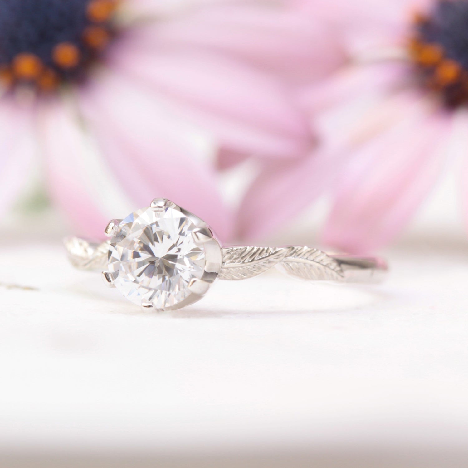 Solitaire Leaf Engagement Ring - Vinny & Charles