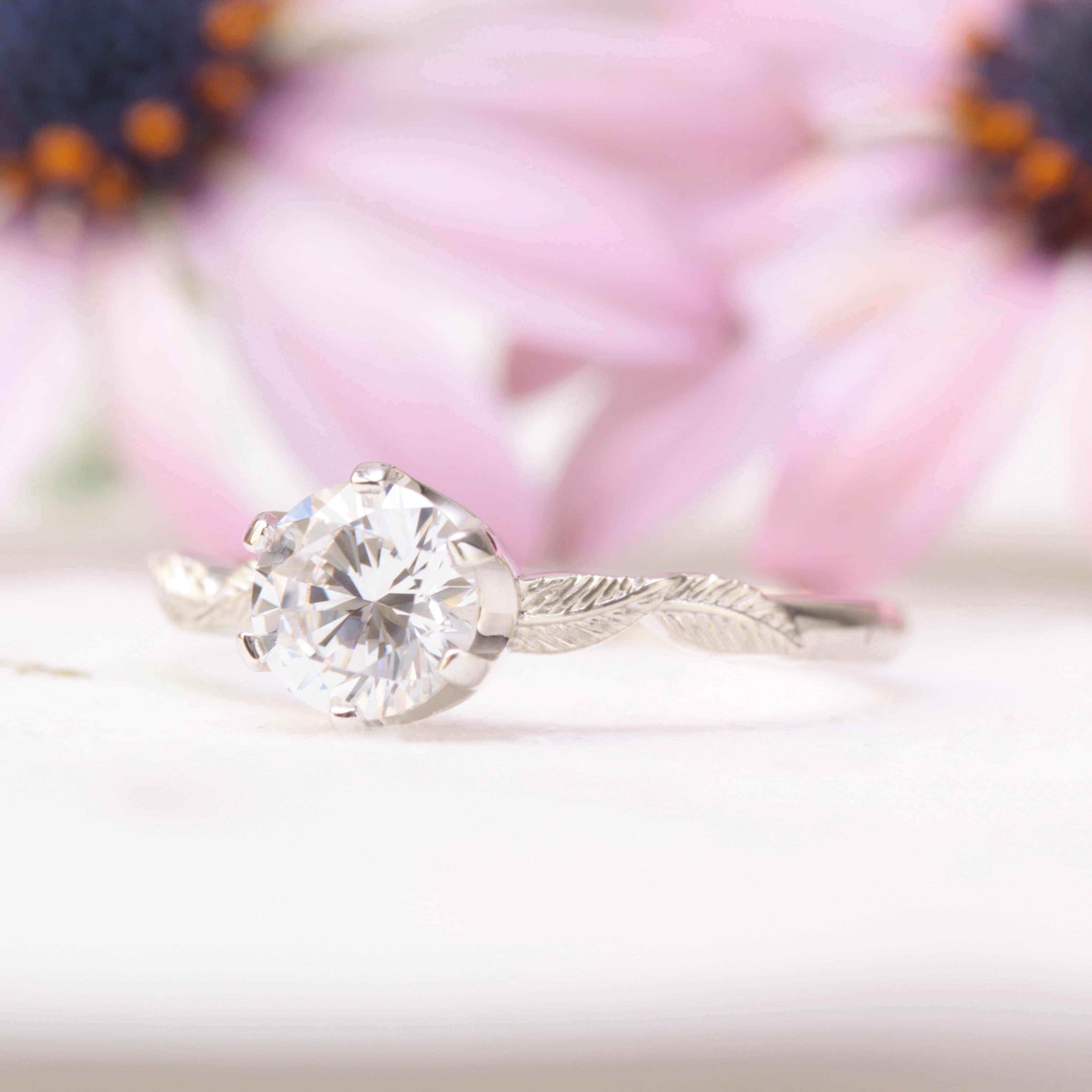 Solitaire Leaf Engagement Ring - Vinny &amp; Charles