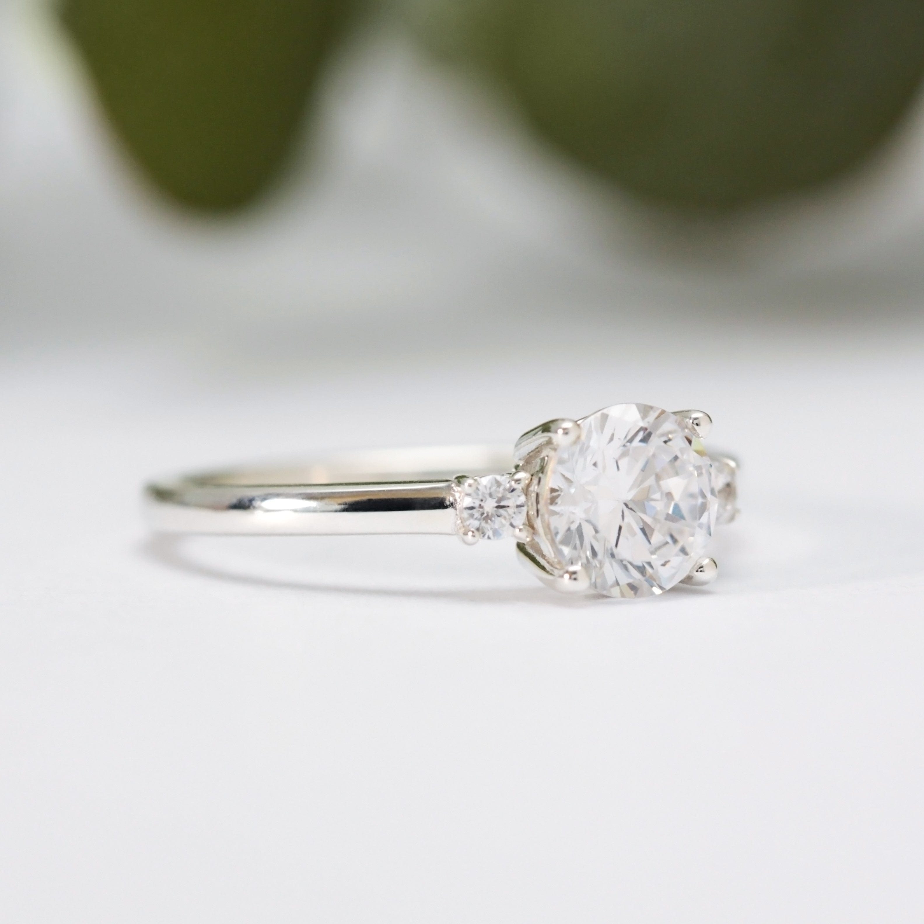 Round Moissanite Trilogy Ring - Vinny &amp; Charles