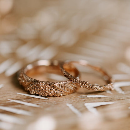 Wattle Leaf Wedding Ring Set - Vinny &amp; Charles